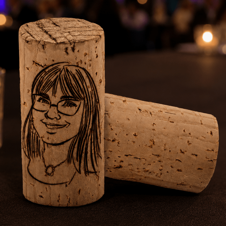 Caricature on a wine cork