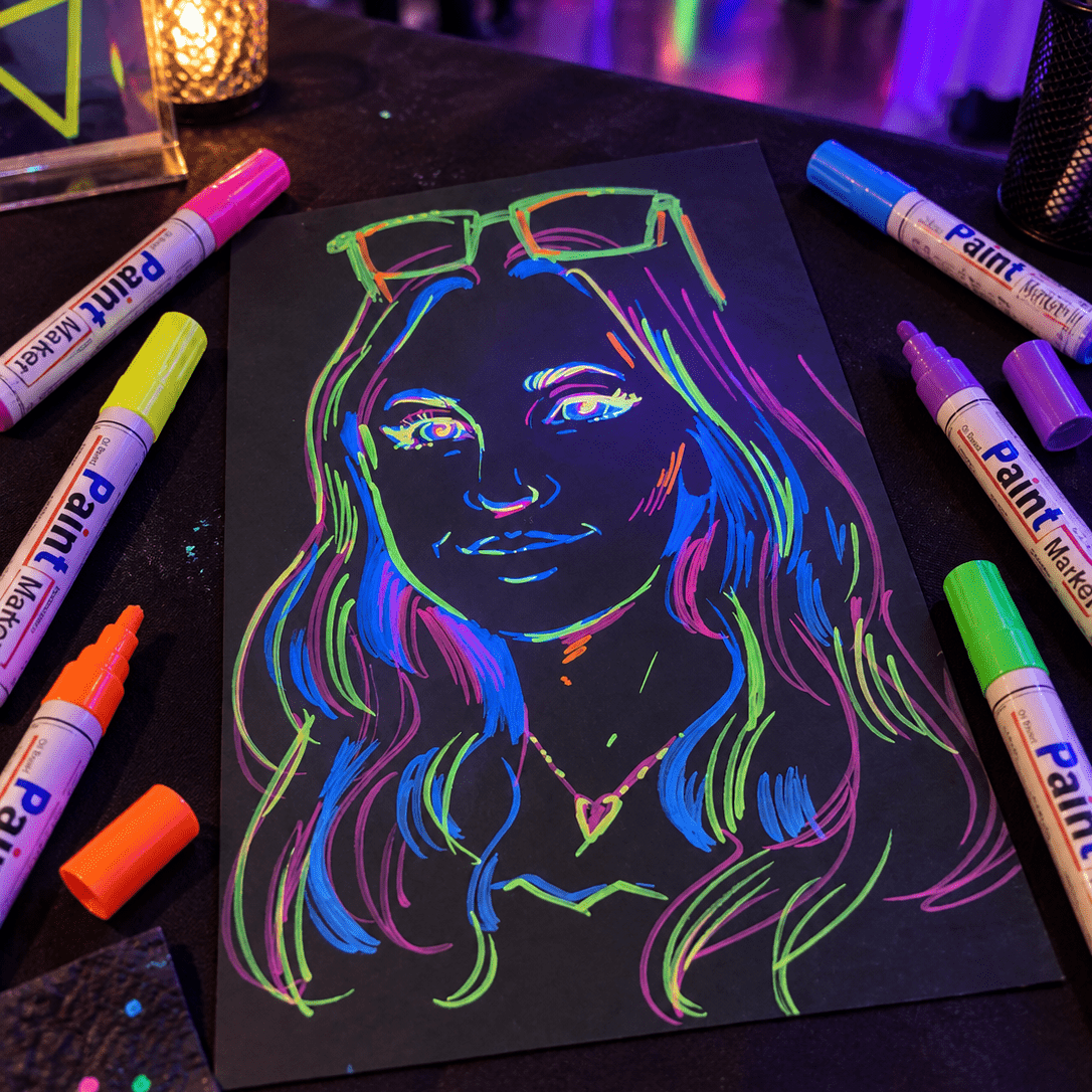 Neon portrait at 80s theme party